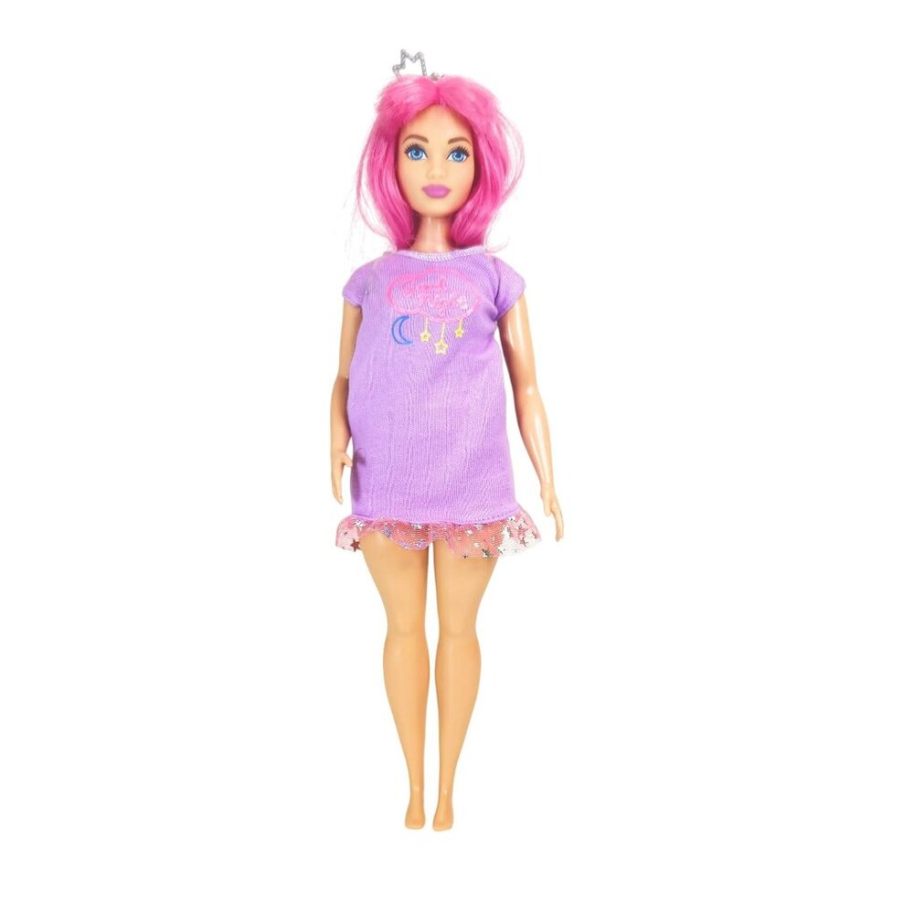 Barbie Princess Adventure Doll GJB68 2020 Curvy Pink Hair Purple Pjs Sleepover